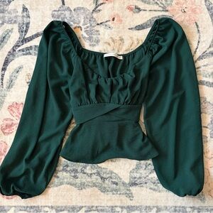 Altar’d State Women’s Deep Green Peplum Long-Sleeve Top